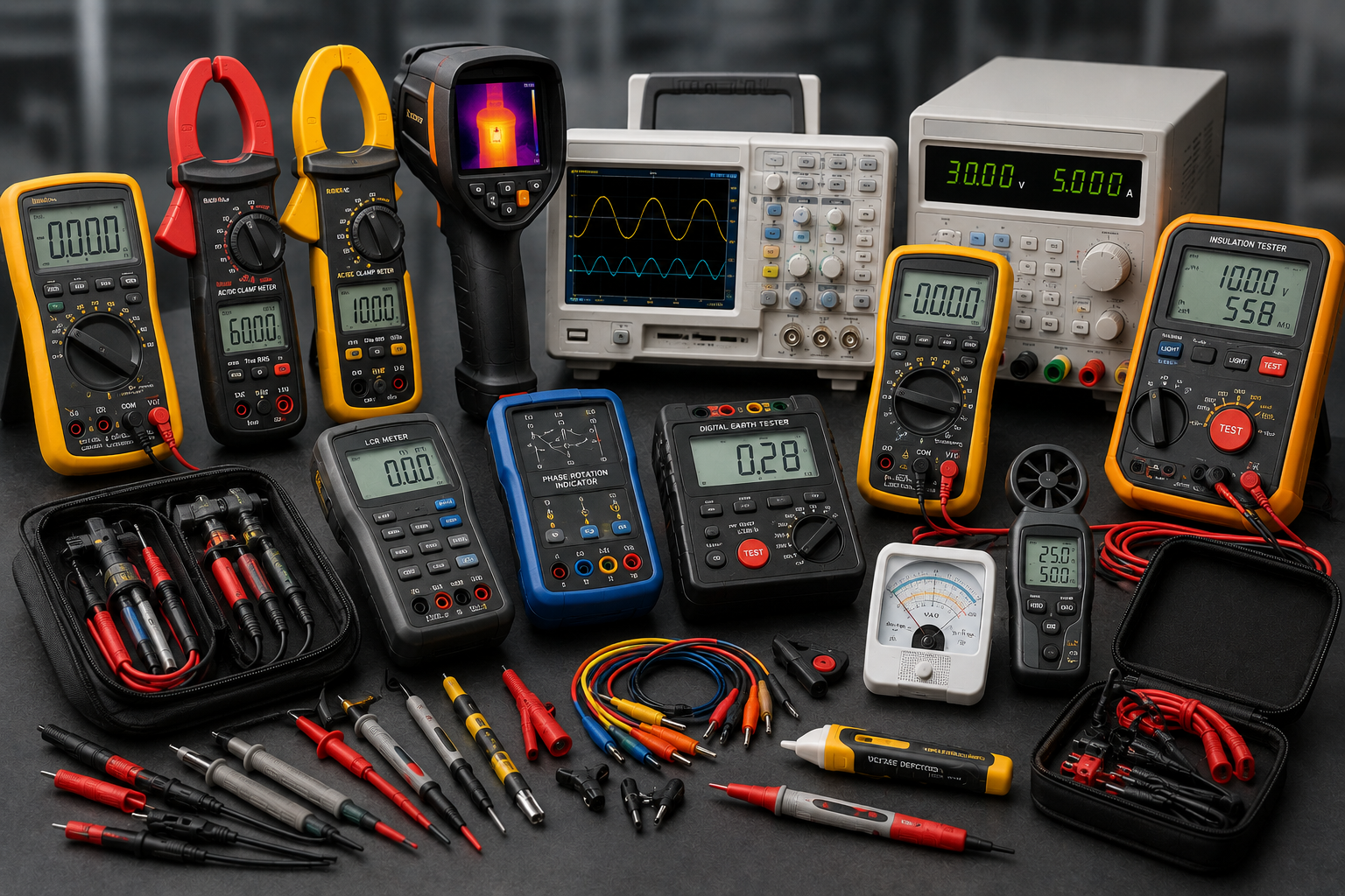 Test Equipment - Multimeters, clamp meters, and thermal cameras